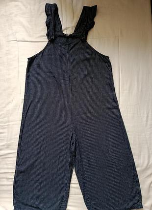 Льняной комбинезон ромпер женский в полоску с рюшами f&f l,xl