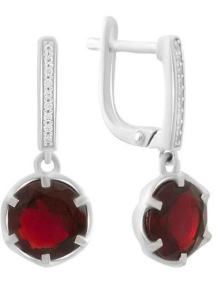 Серебряные серьги proba с искусственным гранатом nano 3.92ct, фианитами (60002164)