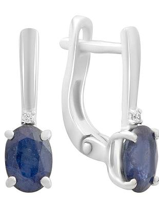 Срібні сережки proba з натуральним сапфіром 2.08ct, фіанітами (2180869)