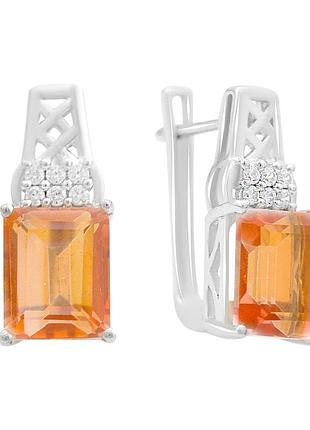 Срібні сережки proba з натуральним золотим кварцем 3.45ct, фіанітами (2165811)