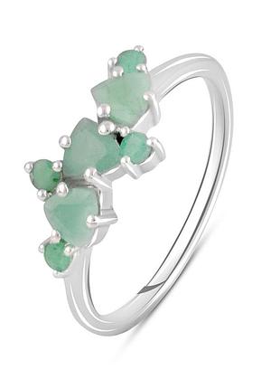 Срібне кільце proba з натуральним смарагдом 0.638ct, вага виробу 1,85 г (2111504) 17 розмір