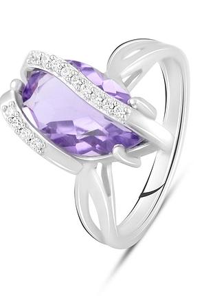 Срібне кільце proba з натуральним аметистом 4.187ct, вага виробу 4,24 г (2111191) 18.5 розмір