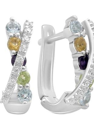 Срібні сережки proba з натуральним аметистом 1.553ct, цитрином, хризолітом, топазом (2193265)