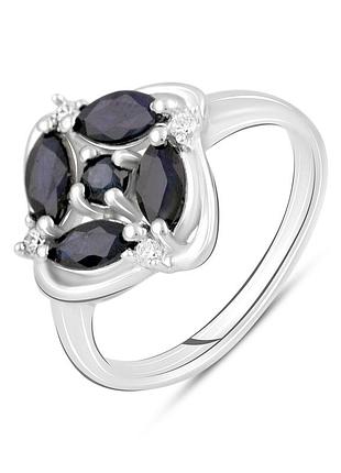 Срібне кільце proba з натуральним сапфіром 1.31ct, фіанітами, вага виробу 3,5 г (2120049) 17 розмір