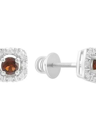 Срібні сережки proba з натуральним гранатом 0.949ct, фіанітами (2191391)