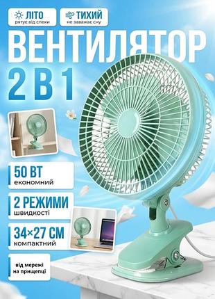 Настільний вентилятор wimpex wx917 на прищепці 2 швидкості 50вт
