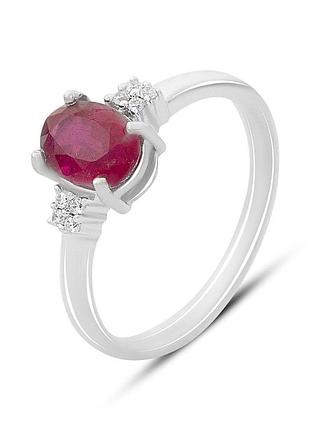 Срібне кільце proba з натуральним рубіном 1.92ct, фіанітами, вага виробу 2,45 г (2165613) 17 розмір