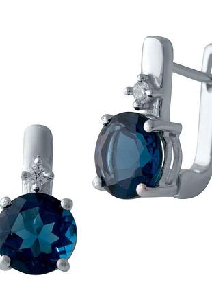 Срібні сережки proba з топазом лондон блю 3.285ct (2024682)