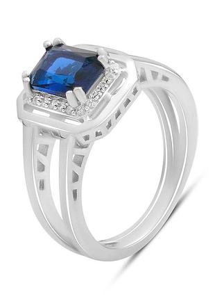 Срібне кільце proba із сапфіром nano 1.32ct, фіанітами, вага виробу 4,55 г (2195047) 17.5 розмір
