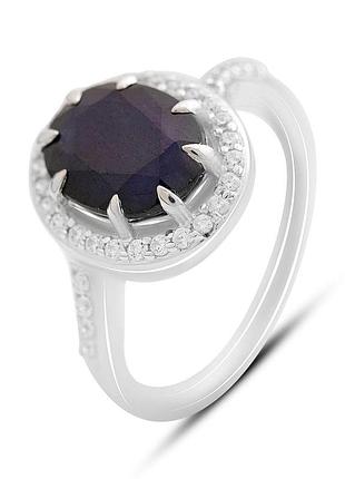 Срібне кільце proba з натуральним сапфіром 3.81ct, фіанітами, вага виробу 3,39 г (2173953) 17 розмір