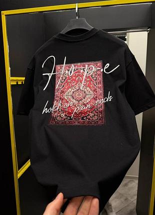 Плотная оверсайз футболка «h.o.p.e» (бархат+вышивка) в черном цвете🔝