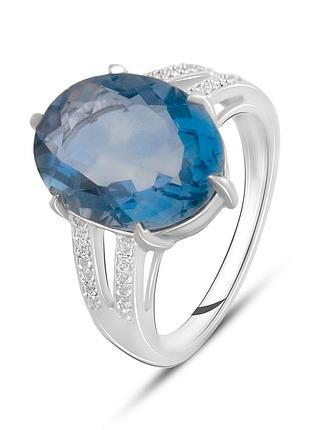 Срібне кільце proba з натуральним флюоритом 10.18ct, топазом білим, вага виробу 5,97 г (2121626) 19 розмір