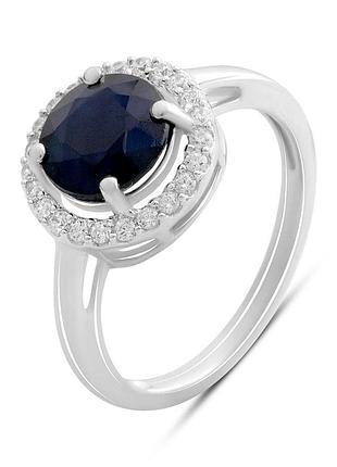 Серебряное кольцо proba с натуральным сапфиром 2.895ct, фианитами, вес изделия 2,97 гр (2180913) 17 размер