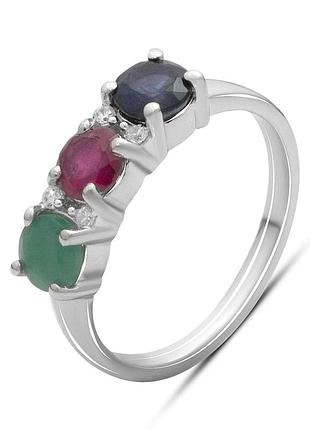 Серебряное кольцо proba с натуральным сапфиром 1.917ct, изумрудом, рубином, вес изделия 3,22 гр (2182351) 17 размер