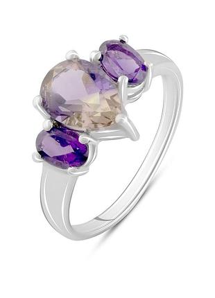 Срібне кільце proba з аметрином nano 1.7ct, вага виробу 2,71 г (2088394) 18.5 розмір