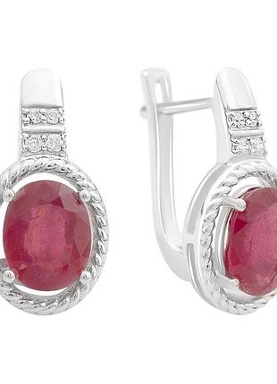 Серебряные серьги proba с натуральным рубином 4.846ct, фианитами (2165231)