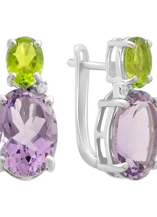 Серебряные серьги proba с натуральным аметистом, хризолітом (2183280)