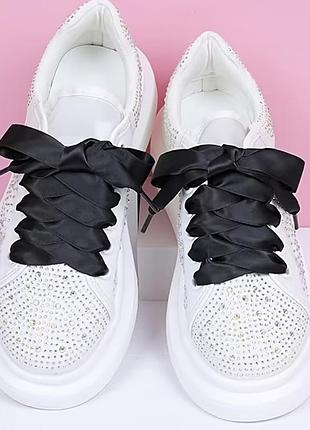 Шнурки для обуви атласные 2 см, длина 120 см; черный
