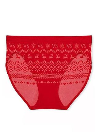 Трусики жіночі новорічні victorias secret seamless christmas reindeer panty червоні l