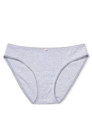 Бавовняні трусики бікіні victoria's secret 100% cotton bikini panty s сірі