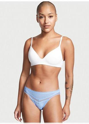 Трусики бікіні victoria's secret s блакитні з мереживом і сіточкою