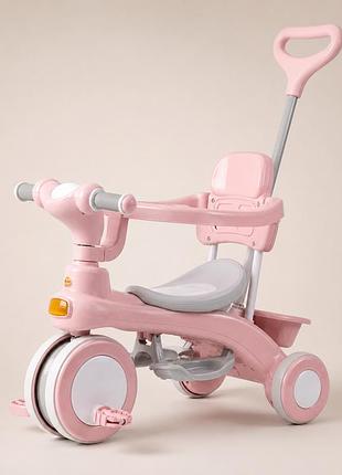 Розовый трехколесный велосипед baby carriage 588 / велосипед с родительской ручкой и корзиной / велосипед-коляска