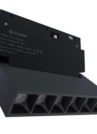 Магнитный трековый светильник oledim ol110 6w черный для освещения интерьеров поворотный 4000k sku_7771032
