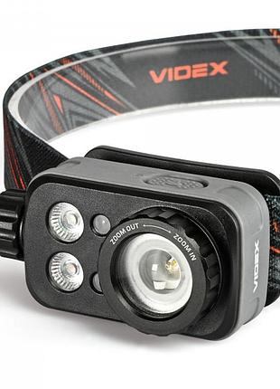 Налобный светодиодный фонарик videx vlf-h046z 500lm 5000k для освещения с 12 режимами и датчиком движения