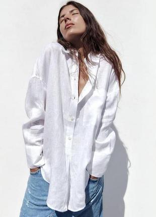 Zara льняна сорочка оверсайз