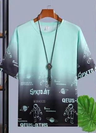 Футболка чоловіча класична бірюза, с принтом, короткий рукав, для літа l