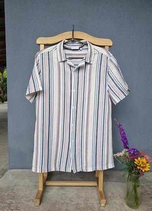 Asos чоловіча сорочка лляна бавовняна у риску