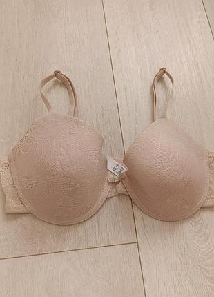 Бежевий бюстгальтер ажурний бюст мереживний ліф primark 32d 70d 65e