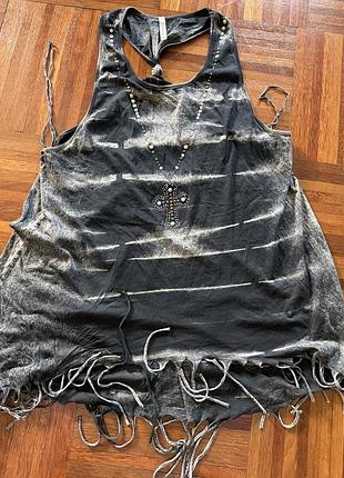 Нова сіра майка с эффектом (tie-dye) і декоративним крестом з  страз  належить эстетике винтажного рока і гранжа лайфстайл-брендa american age xl 48