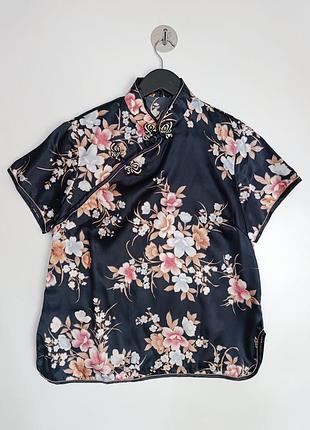 Оригінальна китайська шовкова сорочка shanghai tang x shiatzy chen silk/блуза/чорна жакардова з вузликами/етнічна блузка/східному стилі/шовку