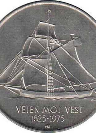 Норвегия ø король олаф v 5 крон, 1975 год 150 лет иммиграции в америку медно-никелевый сплав, 11.5g, ø 29.5mm no1679