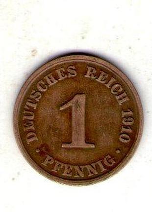 Немецкая империя 1 пфениг, 1910 год медь, 2g, ø 17.5mm no3167