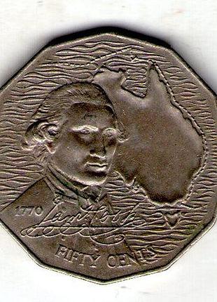 Австралия ø королева елизавета ii 50ment, 1970 200 лет австралийского путешествия капитана кука медно-никелевый сплав, no1652