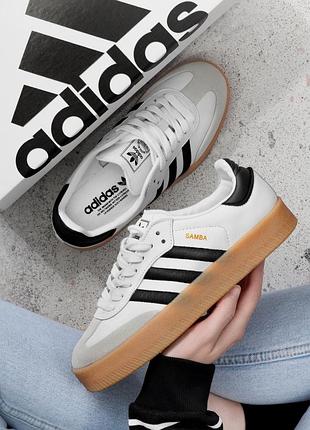 Стильные женские кроссовки adidas samba platform black/white