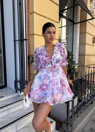 ⭐⭐⭐⭐⭐ 
пышное шифоновое платье мини платья с рюшами и объемными цветами 🎀 a224
