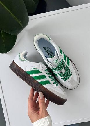 Стильные женские кроссовки adidas samba platform white/green