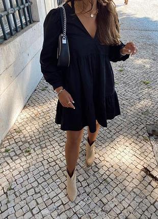 Черное платье с широкими рукавами zara