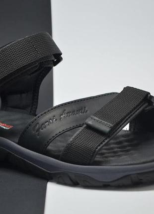 Чоловічі модні спортивні шкіряні сандалі чорні step wey 1055