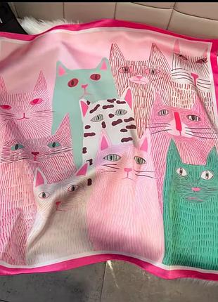 Стильна легка  шовковиста хустка милі котики 😸