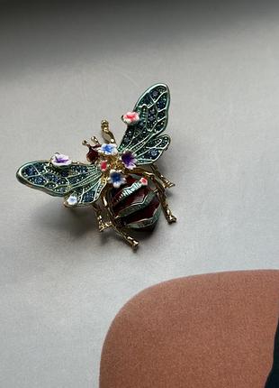 Брошка бджола 🐝 велика блакитні крила камінці булавка прикраси