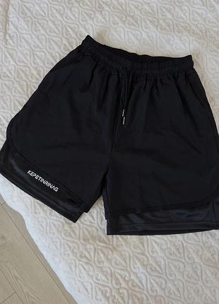 Шорти для бігу спортивні running shorts 2в1 чорні для фітнесу чоловічі для спорту або плавання