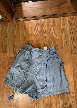 Блакитні шорти з високою посадкою zara