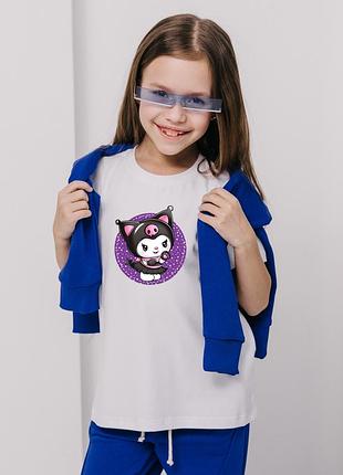 Детская футболка с принтом унисекс для мальчика и девочки 110 "kuromi" белый