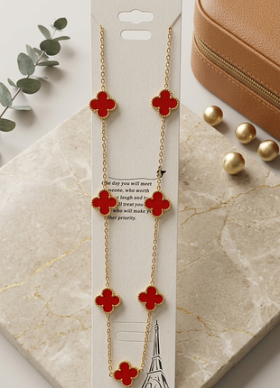 Изысканная подвеска в стиле van cleef: красный клевер (позолота, медсталь)