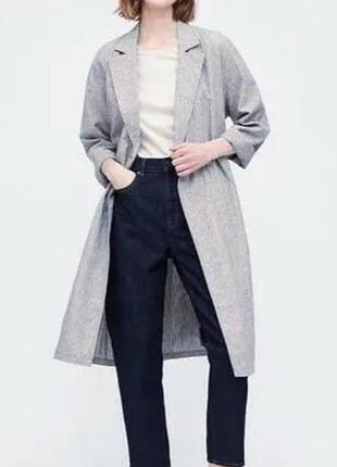 Шикарный льняной тренч в полоску оверсайз uniqlo s-m