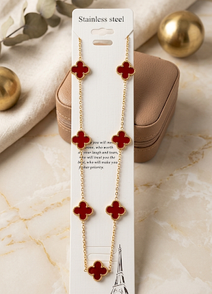 Изысканная подвеска в стиле van cleef (ван клиф) - бордовый клевер